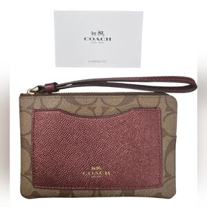 Coach Signature C And Burgundy Pocket Wristlet